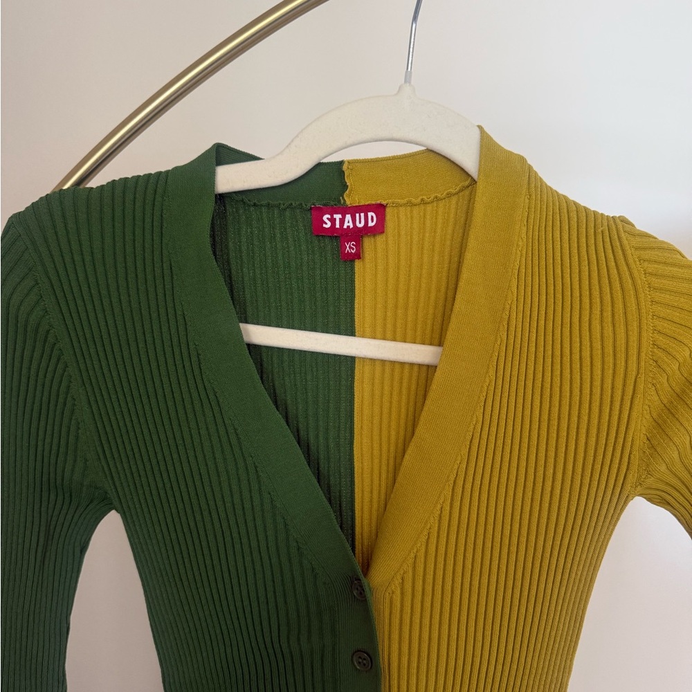 STAUD Two-Tone Green and Yellow Cardigan